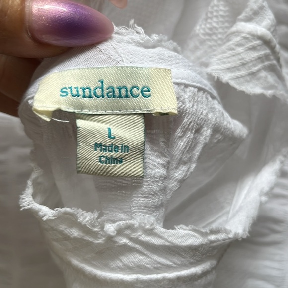 Sundance White Gauze Top Stretch Breathable Boho Short Capped Sleeve Festival - Picture 2 of 7